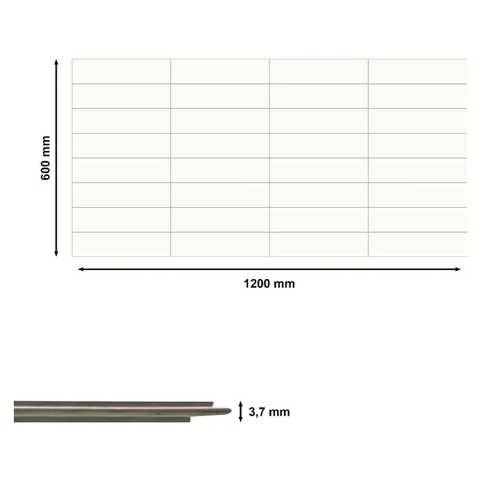 Revêt Wandpaneel SPC Wall Butcherblock - 1.200 x 600 mm, Weiß, Hochglänzend - Darstellung von Fliesen mit den Maßen 600 mm x 1200 mm und einer Dicke von 3,7 mm.