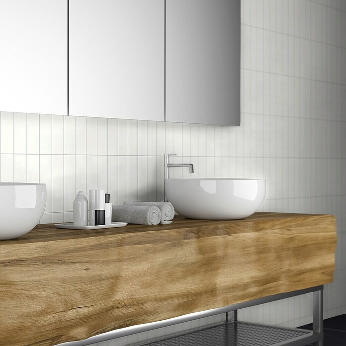 Revêt Wandpaneel SPC Wall Butcherblock (1 200 x 600 mm, Butcherblock White High Gloss, Hochglänzend) | BAUHAUS