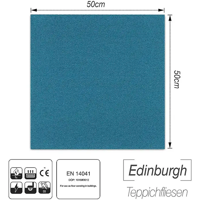 Floordirekt Teppichfliese Edinburgh - 50 x 50 cm - 0,25 m² - Türkis - Nylon, Türkis