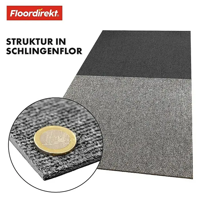 Floordirekt Teppichfliese Moscow 50 x 50 cm Grau - Breite: 50 cm, Schlinge, Grau