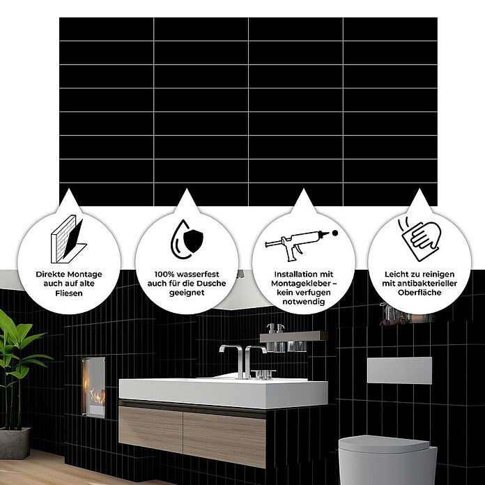 Revêt Wandpaneel SPC Wall Butcherblock (1 200 x 600 mm, Butcherblock Black High Gloss, Hochglänzend) | BAUHAUS