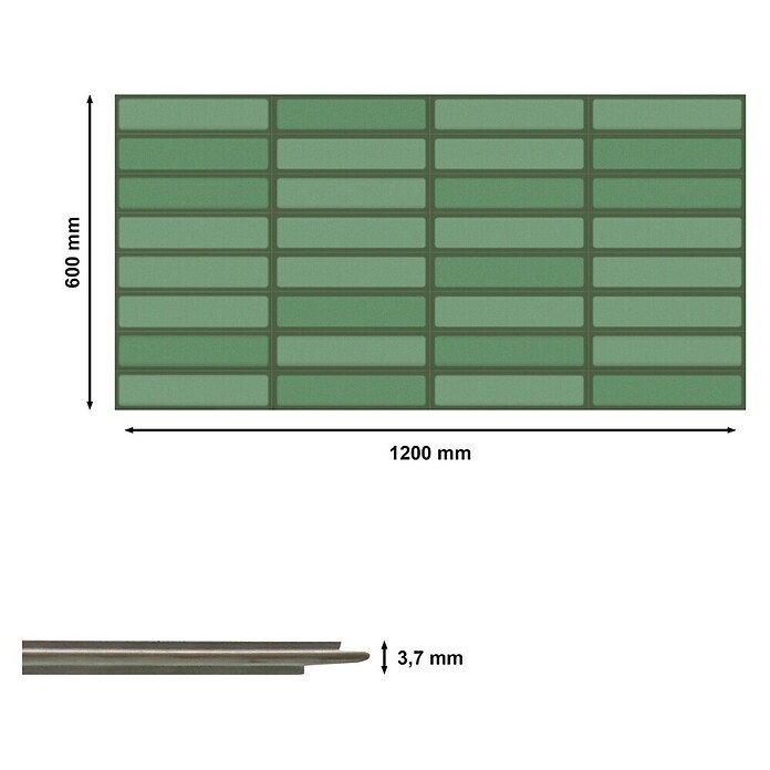 Revêt Wandpaneel SPC Wall Butcherblock (1 200 x 600 mm, Butcherblock Green High Gloss, Hochglänzend) | BAUHAUS