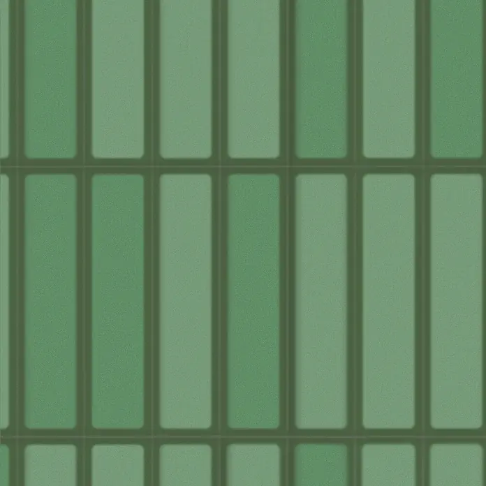 Revêt Wandpaneel SPC Wall Butcherblock - 1.200 x 600 mm, Grün, Hochglänzend - Grüne rechteckige Kachelstruktur, perfekt für moderne Badezimmer oder Küchen, die einen Hauch von natürlicher Eleganz suchen.
