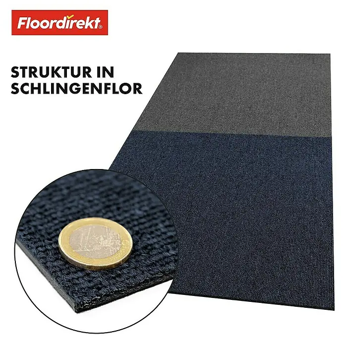 Floordirekt Teppichfliese Moscow 50 x 50 cm Blau - Schlinge, Blau