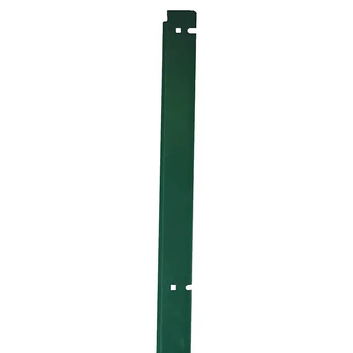 FA-Bausysteme Zaunabschlussleiste U-Profil - Stahl, 120 cm, Moosgrün, Passend für: Doppelstabmattenzäune - Nahaufnahme eines grünen Metallregals, das Stabilität und Funktionalität verspricht. Ideal zur Lagerung und Organisation.