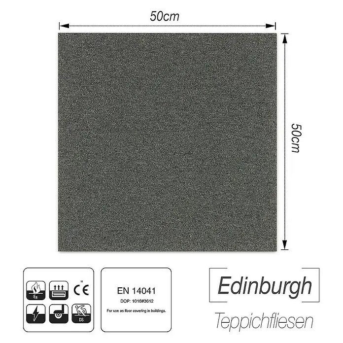 Floordirekt Teppichfliese Edinburgh - 50 x 50 cm - 0,25 m² - Anthrazit - Breite: 50 cm, Nylon, Anthrazit