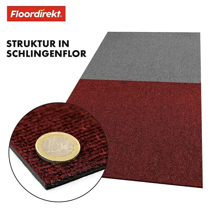 Floordirekt Teppichfliese Moscow 50 x 50 cm Rot - Schlinge, Rot