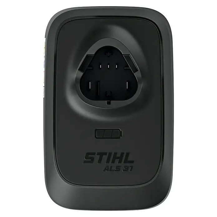 Stihl Akku-Ladegerät ALS 31 - Passend für: Alle Akkus aus dem AS-System - Darstellung eines STIHL ALS 31 Akku-Ladegeräts, das für STIHL Akkus entwickelt wurde und eine schnelle und effiziente Ladefunktion bietet.