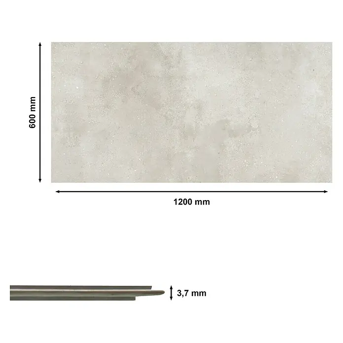 Revêt Wandpaneel SPC Wall - 1.200 x 600 mm, Beige - Produktabbildung einer 1200 x 600 mm großen Fliese mit einer Dicke von 3,7 mm, ideal für moderne Raumgestaltung.