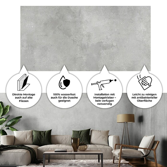 Revêt Wandpaneel SPC Wall (1 200 x 600 mm, Concrete Matt) | BAUHAUS