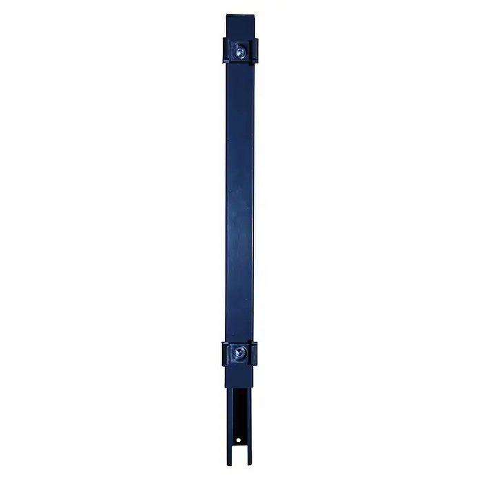 FA-Bausysteme Zaunpfosten Verlängerung - Höhe: 40 cm, Anthrazit, Stahl, Passend für: Doppelstabmattenzaunpfosten - Nahaufnahme einer dunkelblauen Führungsschiene mit zwei Schrauben, die für eine sichere und stabile Montage sorgen.