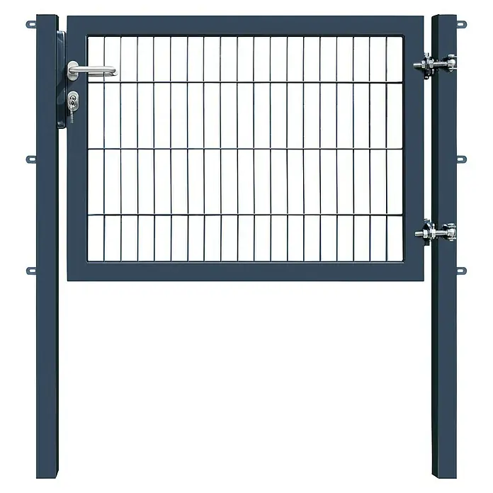 FA-Bausysteme Zauntor Industrietor - 1,2 x 0,8 m, Stahl, Anthrazit, 1-Flügel, Drahtstärke 6/5/6 mm - Metallzauntor mit Schloss und Gitter. Das Tor ist robust und bietet Sicherheit, ideal für den Garten oder Hof.