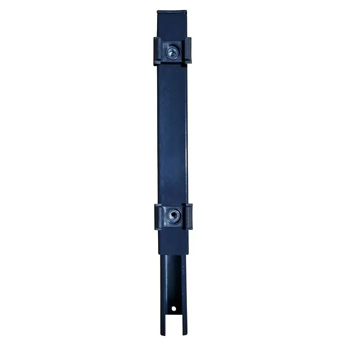 FA-Bausysteme Zaunpfosten Verlängerung - Höhe: 20 cm, Anthrazit, Stahl, Passend für: Doppelstabmattenzaunpfosten - Nahaufnahme eines blauen Gerätes mit zwei Halterungen und Löchern, das für verschiedene Anwendungen verwendet werden kann.