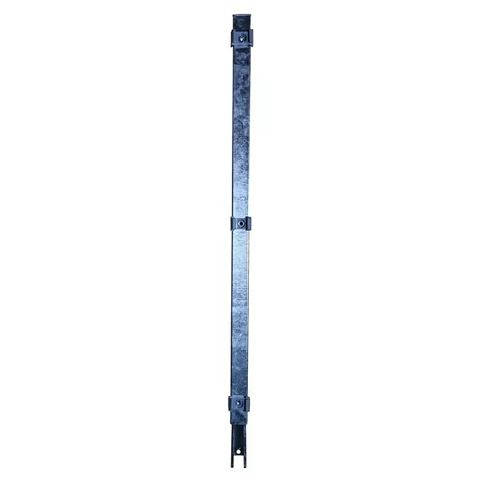 FA-Bausysteme Zaunpfosten Verlängerung - Höhe: 80 cm, Zink, Stahl, Passend für: Doppelstabmattenzaunpfosten - Aufnahme einer bläulich-silbernen Metallschiene, befestigt mit Halterungen und Schrauben, ideal für industrielle Anwendungen.