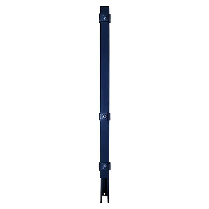 FA-Bausysteme Zaunpfosten Verlängerung - Höhe: 60 cm, Anthrazit, Stahl, Passend für: Doppelstabmattenzaunpfosten - Nahaufnahme eines blauen Aluminiumprofils mit Befestigungselementen, ideal für industrielle Anwendungen und Konstruktionen.