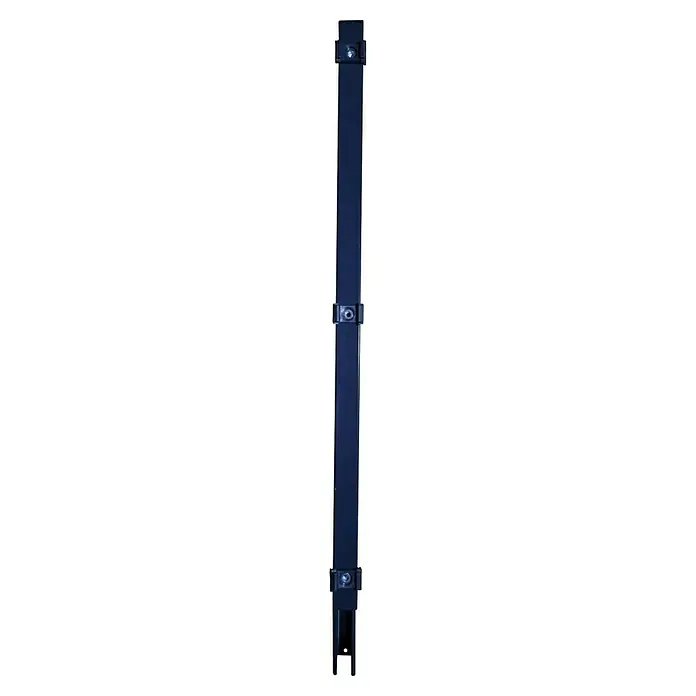 FA-Bausysteme Zaunpfosten Verlängerung - Höhe: 80 cm, Anthrazit, Stahl, Passend für: Doppelstabmattenzaunpfosten - Nahaufnahme einer blauen Lenksäule mit Metallschellen, die ihre strukturelle Integrität hervorhebt und einen Einblick in das Design gibt.