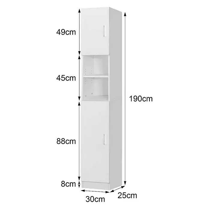ML-Design Badmöbel-Set Hochschrank 6 Fächern 2 Türen Schmaler Schrank Aufbewahrungsschrank - Weiß