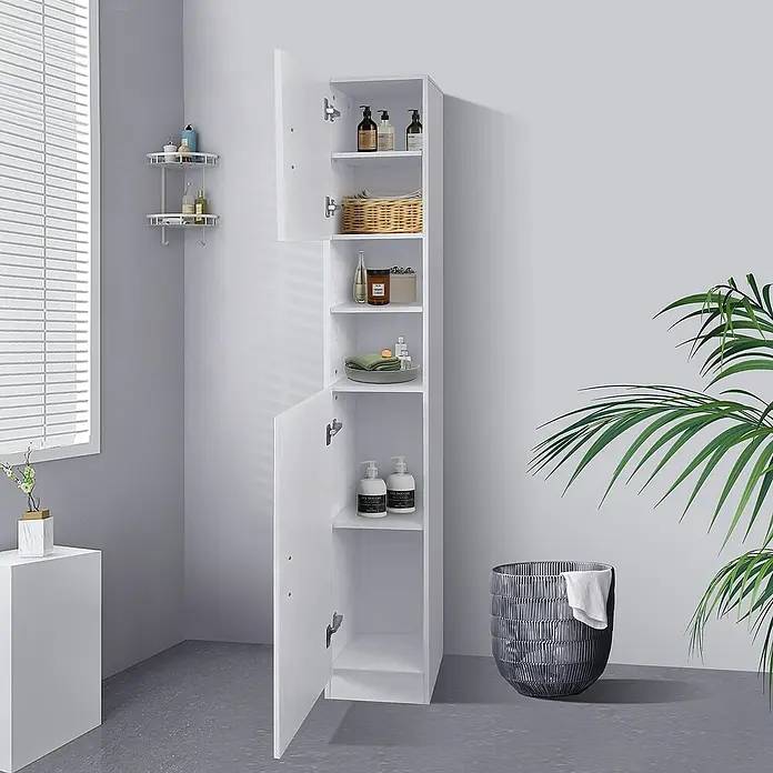 ML-Design Badmöbel-Set Hochschrank 6 Fächern 2 Türen Schmaler Schrank Aufbewahrungsschrank - Weiß