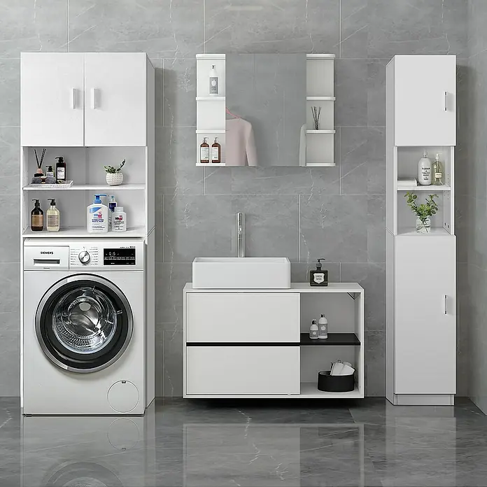 ML-Design Badmöbel-Set Hochschrank 6 Fächern 2 Türen Schmaler Schrank Aufbewahrungsschrank - Weiß