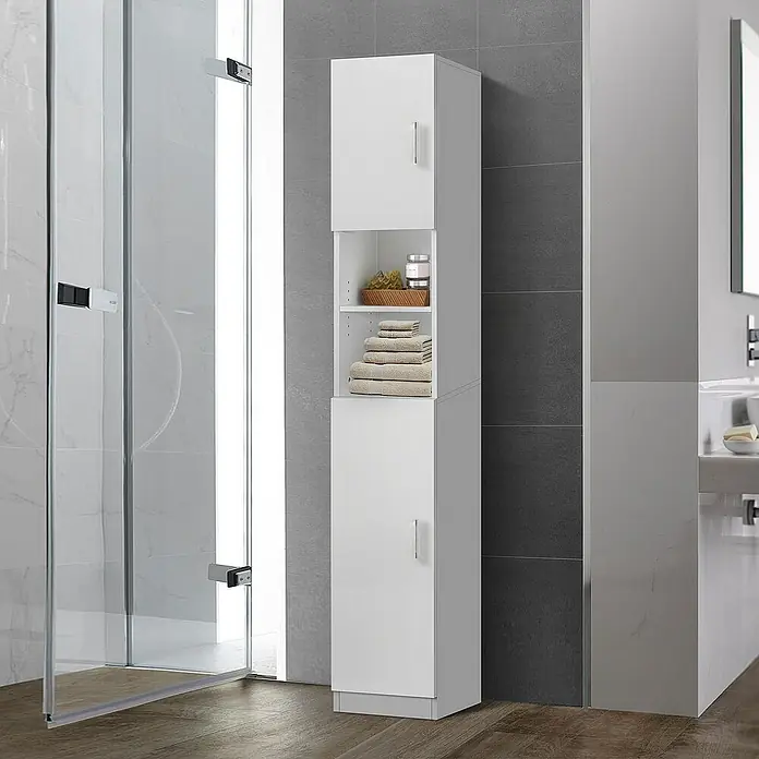ML-Design Badmöbel-Set Hochschrank 6 Fächern 2 Türen Schmaler Schrank Aufbewahrungsschrank - Weiß