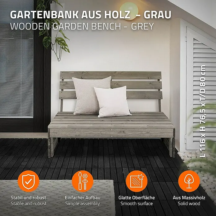 ML-Design Gartenbank Sitzbank mit Rückenlehne 2x Adirondack Gartenstuhl Feuerschale Bank - Kiefernholz, Fichtenholz, Grau