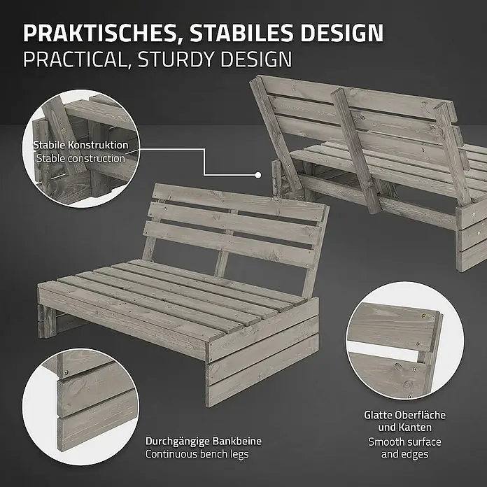 ML-Design Gartenbank Sitzbank mit Rückenlehne 2x Adirondack Gartenstuhl Feuerschale Bank - Kiefernholz, Fichtenholz, Grau