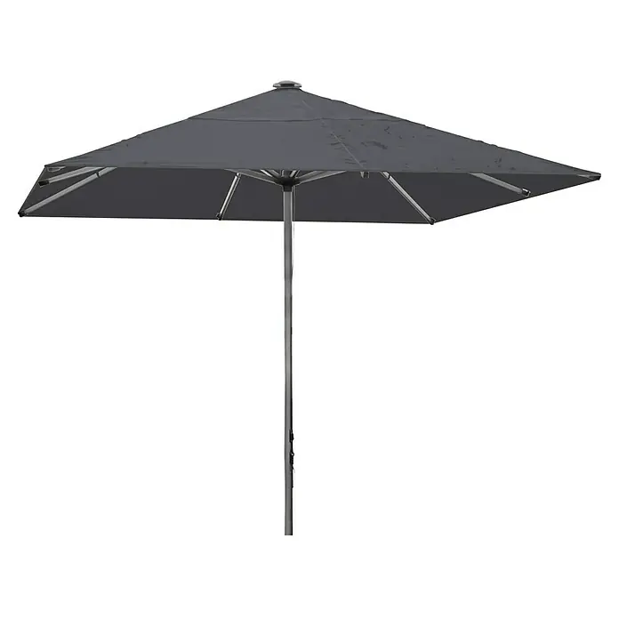 MFG Marktschirm - Anthrazit, Bespannungsmaß (L x B): 300 x 300 cm - Grauer quadratischer Sonnenschirm mit silbernem Gestell, der Schatten spendet und vor Sonne schützt.