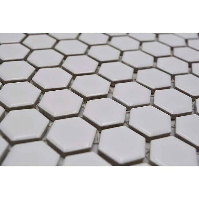 Mosaikfliese Hexagon Uni HX 055 (26 x 30 cm, Weiß, Matt)