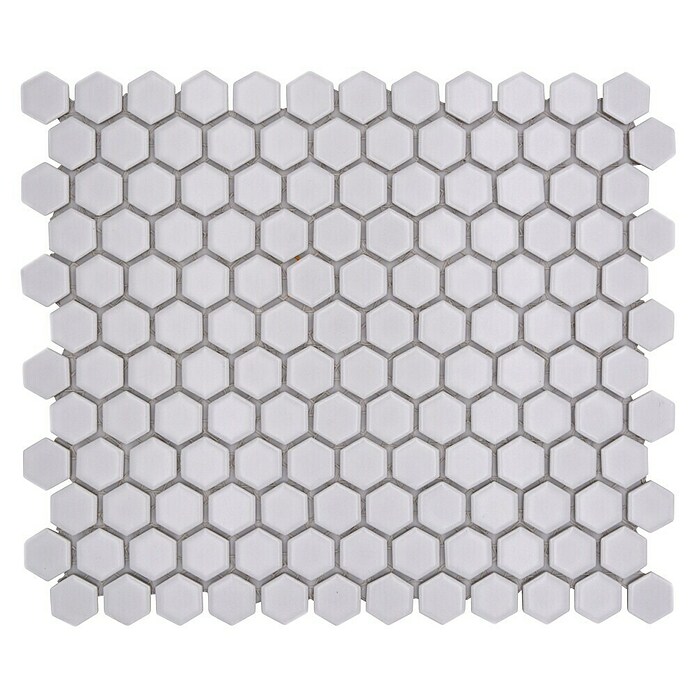 Mosaikfliese Hexagon Uni HX 055 (26 x 30 cm, Weiß, Matt)