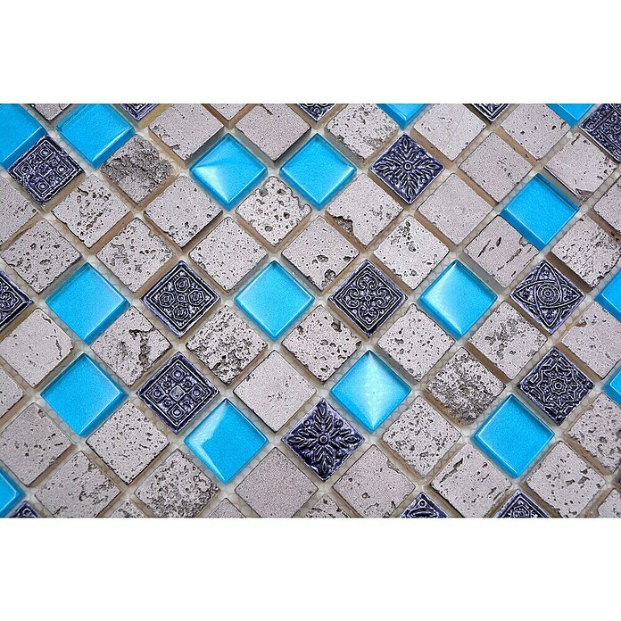 Mozaik pločica Quadrat Crystal Mix XCM CB 65  (32,7 x 30,2 cm, Plave boje, Sjaj) | BAUHAUS