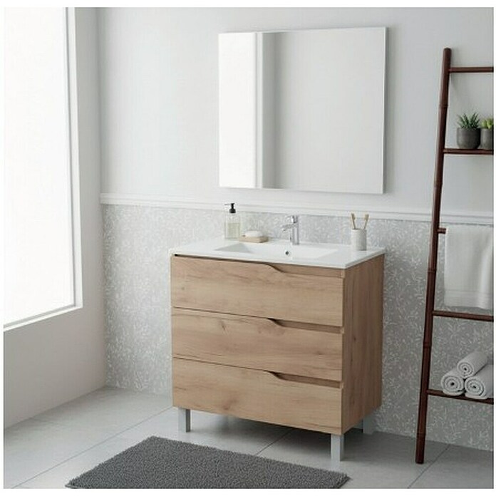 Conjunto de mueble de baño Riva (Ancho: 80 cm, Roble, 3 pzs.) | BAUHAUS