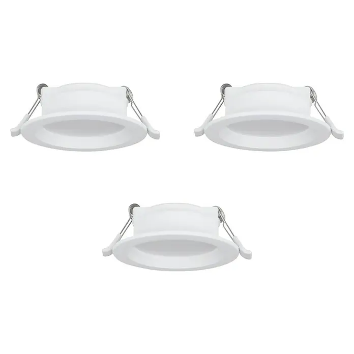 Eglo Pack downlights LED IDUN-E - 12 W, 8,6 x 3,1 cm, Blanco, Blanco frío, 3 ud. - Imagen de tres focos LED empotrables blancos, que ofrecen una solución de iluminación moderna y brillante para cualquier interior.