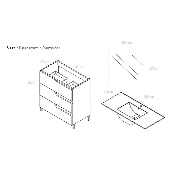 Conjunto de mueble de baño Riva (Ancho: 80 cm, Roble, 3 pzs.) | BAUHAUS