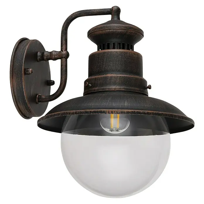 Globo Außenwandleuchte Sella - 60 W, Rostfarben, IP44 - Diese Wandleuchte im Vintage-Stil ist aus Metall gefertigt und verfügt über eine runde, milchige Glasabdeckung, die für warmes Licht sorgt.