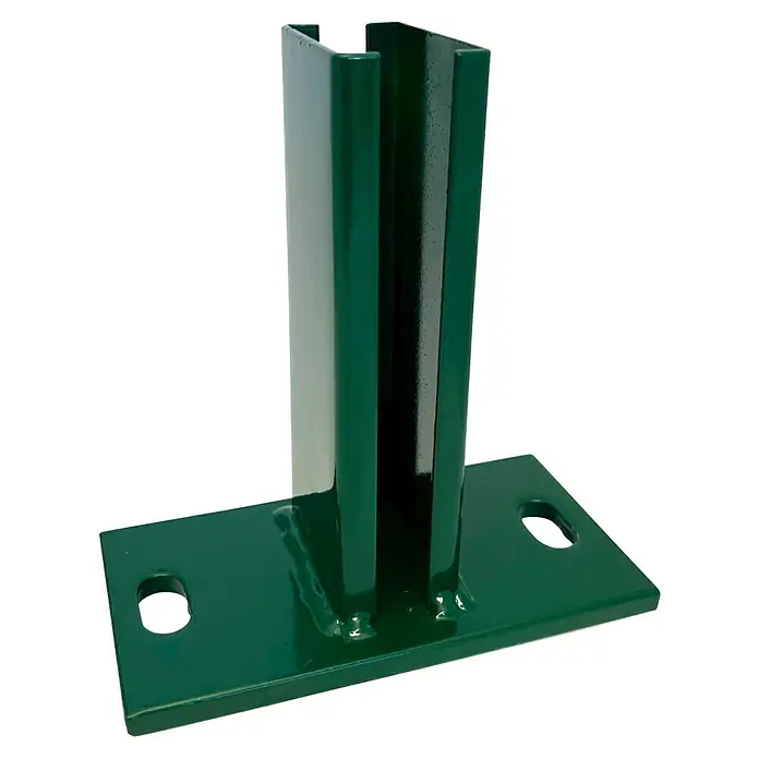 FA-Bausysteme Standfuß Eco kurz - Passend für: 40 x 60 mm Pfosten, Moosgrün - Grüner Pfostenfuß aus Metall mit zwei Befestigungslöchern zur sicheren Montage, ideal für Zaun- oder Torpfosten.
