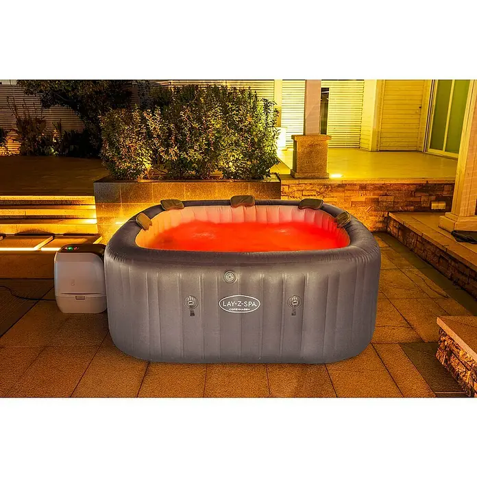 Bestway Lay-Z-Spa Mobil-Whirlpool Copenhagen Hydrojet - L x B x H: 201 x 201 x 80 cm, Grau, 1.050 l - Luxuriöser Lay-Z-Spa Whirlpool mit stimmungsvoller Beleuchtung für entspannende Momente im eigenen Garten.