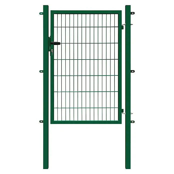 FA-Bausysteme Zauntor Basic - 1 x 1,4 m, Stahl, Moosgrün, 1-Flügel - Grünes Gartentor aus Metall mit Gitterstruktur und abschließbarem Griff für den sicheren Zugang zum Garten.