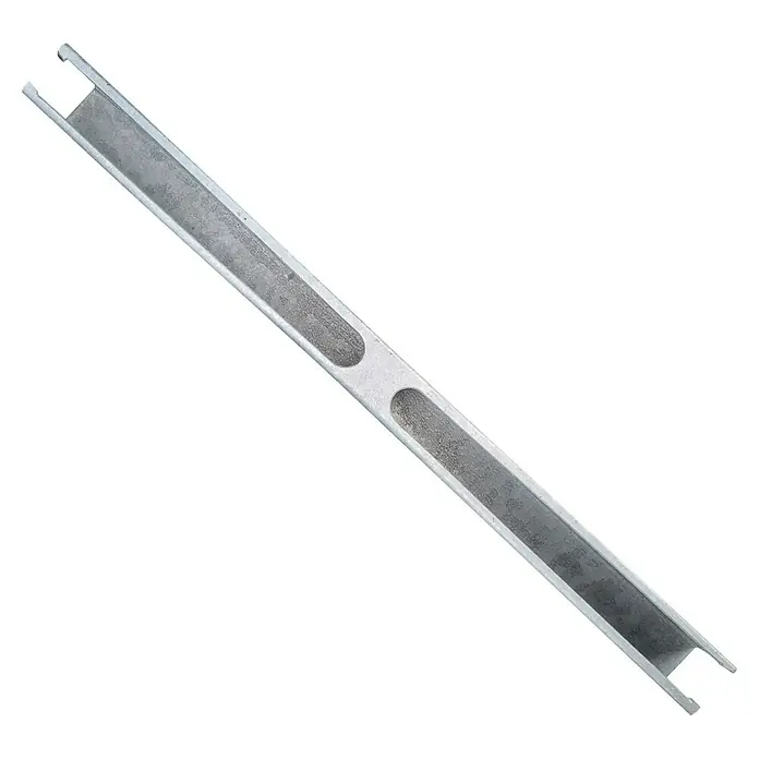 FA-Bausysteme Zaunpfosten Verlängerung - Höhe: 120 cm, Zink, Stahl, Passend für: Doppelstabmattenzaunpfosten - Metallprofil mit länglichen Löchern und U-Form. Es dient als robuste Schiene für verschiedene Anwendungen im Bau oder in der Technik.