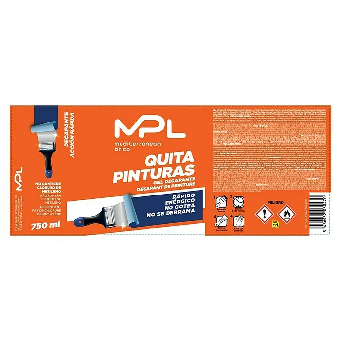 MPL Decapante Quitapinturas - 750 ml - Gel decapante de pintura MPL Mediterranean Brico: fórmula rápida y eficaz que no gotea. Elimina la pintura sin esfuerzo. Sin cloruro de metileno.