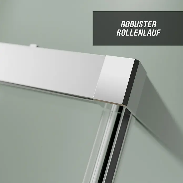 Camargue Roma Mix & Match Eckdusche - L x B x H: 140 x 80 x 195 cm, Beschichtet, Silberglanz, Glasstärke: 6 mm, DIN Anschlag: Rechts - Detailansicht einer robusten Duschkabinenführung.