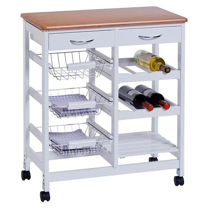 Zeller Present Küchenwagen - L x B x H: 66 x 36 x 76 cm, Weiß - Küchenwagen mit Schubladen, Drahtkörben und Flaschenregalen für zusätzlichen Stauraum und mehr Organisation.