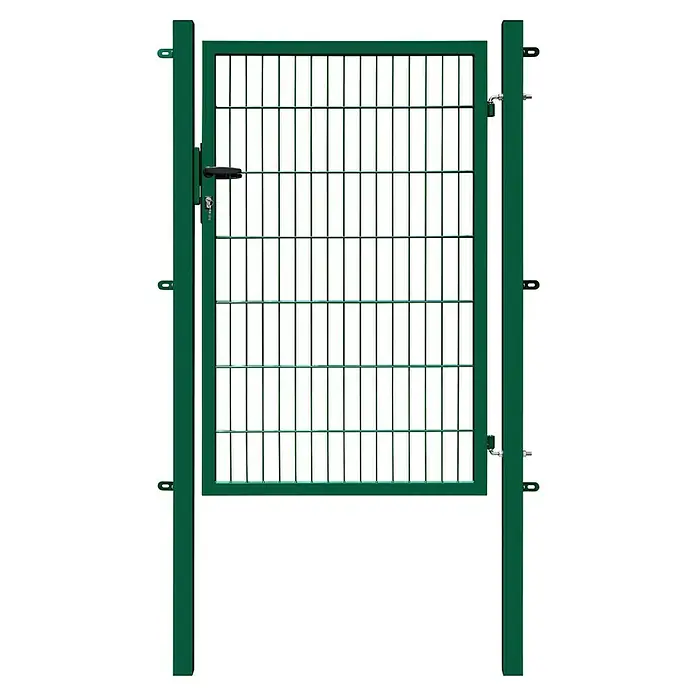 FA-Bausysteme Zauntor Basic - 1,2 x 1,4 m, Stahl, Moosgrün, 1-Flügel - Grünes Gartentor mit robustem Metallrahmen und Drahtgitter. Das Tor verfügt über einen Griff und ein Schloss für zusätzliche Sicherheit.