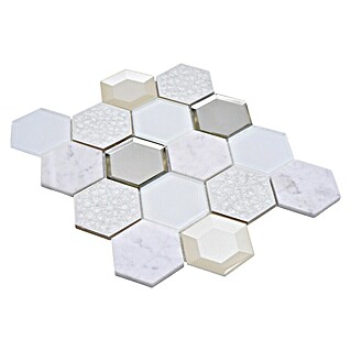 Mozaik pločica Hexagon HXN 66 (26,5 x 30,5 cm, Bijele boje, Sjaj)