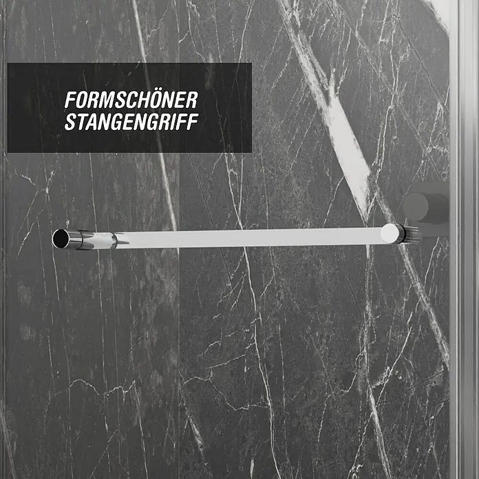 Camargue Eckdusche Verona - L x B x H: 90 x 90 x 195 cm, Silberglanz - Formschöner Stangengriff aus Chrom vor dunklem Marmor. Elegantes Design für moderne Badezimmer, hohe Qualität und zeitlose Optik.