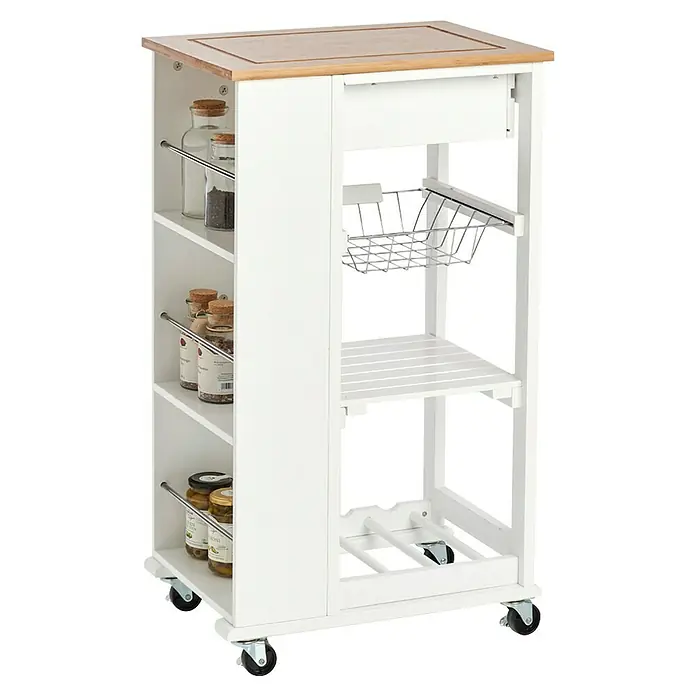 Zeller Present Küchenwagen - L x B x H: 50 x 37 x 86,5 cm, Weiß - Dieser Küchenwagen bietet eine vielseitige Aufbewahrungslösung mit Regalen, Schubladen und Rollen für einfachen Transport.
