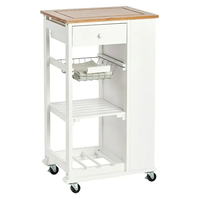 Zeller Present Küchenwagen - L x B x H: 50 x 37 x 86,5 cm, Weiß - Küchenwagen mit Schublade, Ablagen und Weinregal. Praktisch für Küche und Esszimmer, bietet zusätzlichen Stauraum und Arbeitsfläche.