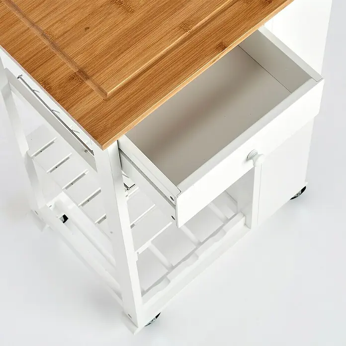 Zeller Present Küchenwagen - L x B x H: 50 x 37 x 86,5 cm, Weiß - Küchenwagen mit Schublade und Holzplatte, ideal für die Aufbewahrung von Küchenutensilien und zur Erweiterung der Arbeitsfläche.