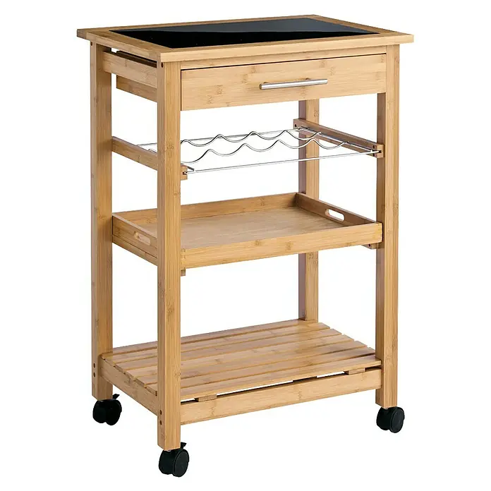 Zeller Present Küchenwagen - L x B x H: 40 x 58 x 85 cm, Bambus - Küchenwagen aus Bambus mit Schublade, Flaschenregal, Ablage und Rollen für einfachen Transport, ideal für zusätzlichen Stauraum in der Küche.