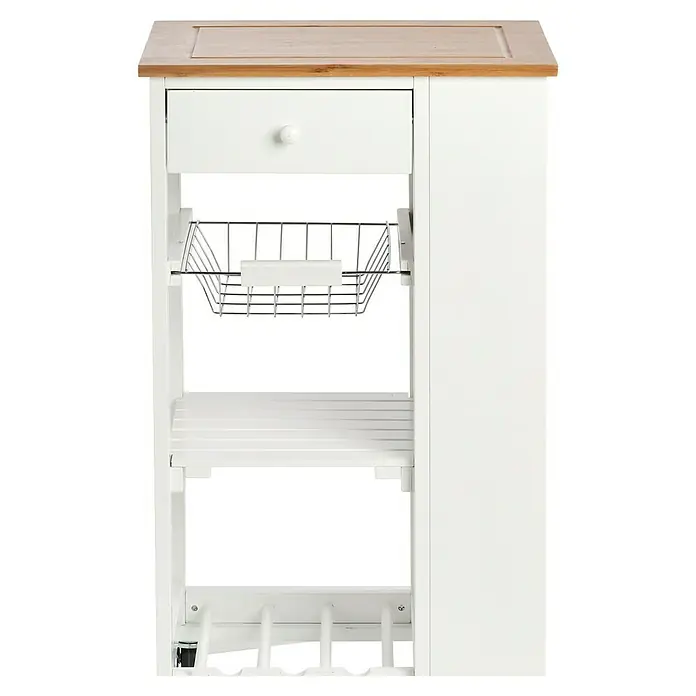 Zeller Present Küchenwagen - L x B x H: 50 x 37 x 86,5 cm, Weiß - Küchenwagen mit Schublade, Abtropfgestell, Regalböden und Holzplatte für zusätzlichen Stauraum und Arbeitsfläche in der Küche.