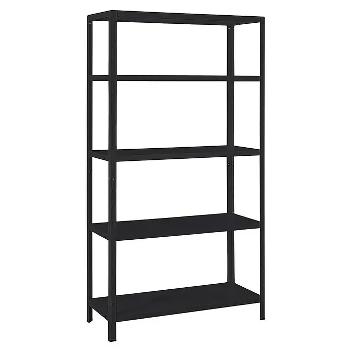 Schulte Metallregal Power Max - H x B x T: 190 x 100 x 40 cm, Traglast pro Boden: 65 kg, Anzahl Böden: 5 Stk., Stecken, Schwarz - Abbildung eines schwarzen Metallregals mit fünf Ablagen zur Aufbewahrung und Organisation von Gegenständen im Haus oder in der Garage.